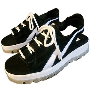 ON YOUR FEET womens athletic sandals black/white leather Chinese‎ Laundry Y2K